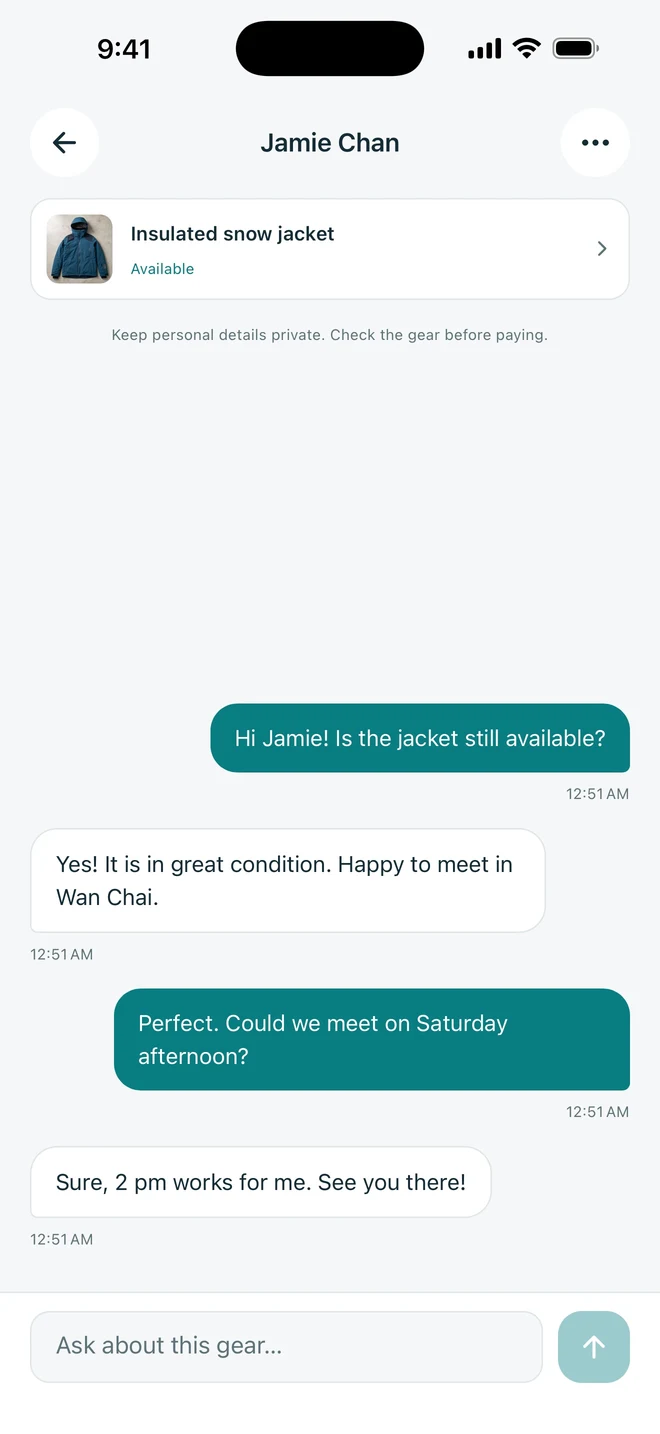 A private POW Life conversation about an illustrative snow jacket listing